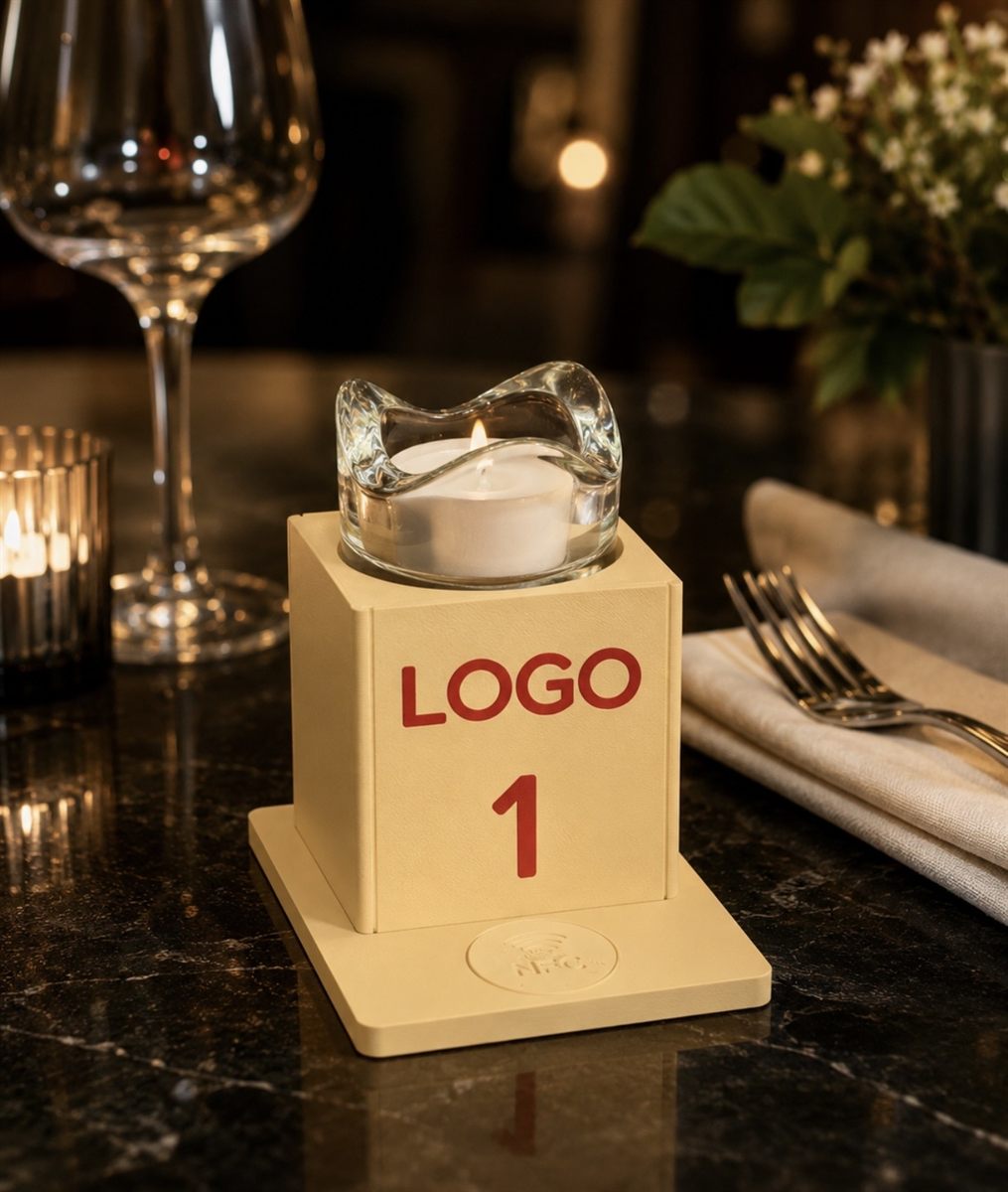 Centrotavola personalizzato PVZ 3D con logo e tag NFC